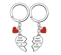 VZIUYTRE Porte-clés Couple Coeur Amoureux Je t'aime Mon Amour Keychain Pendentif Séparable Amour Amitié Acier Inoxydable Accessoire Cadeau Saint-Valentin