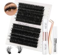 Vznffur Lot de 280 extensions de cils épais 60D 80D Mélange de cils volumineux 10 à 18 mm avec pince à coller et retirer les grappes