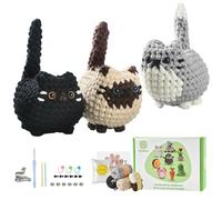VZU Kit de crochet pour débutants - 3 chats mignons - Kit de démarrage complet avec fil, crochets, aiguilles et vidéo étape par étape (en anglais) - Kit de crochet idéal pour adultes et enfants