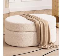 VZXATYOP Banc de Bout de lit Ottoman avec Rangement canapé Ovale Repose-Pieds Petit Repose-Pieds Moderne avec Rembourrage for Chambre à Coucher Salon entrée(White,15.7 * 11.8 * 11.8in)