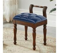 VZXATYOP Banc de Maquillage rétro en Cuir avec Dossier Bas et Coussin rembourré, Pieds sculptés en Bois Massif Banc de Piano for Salon Chambre à Coucher Salle de Maquillage(Blue)