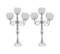 VZXATYOP Bougeoirs en Métal Et Cristal À 5 têtes Centres De Table Chandelier De Mariage Grand Candélabre Décoration De Table for Maison Hôtel Mariage Fête d'anniversaire(2pcs 5heads 21.5in Silver)