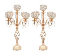 VZXATYOP Bougeoirs en Métal Et Cristal À 5 têtes Centres De Table Chandelier De Mariage Grand Candélabre Décoration De Table for Maison Hôtel Mariage Fête d'anniversaire(2pcs 5heads 27in Gold)
