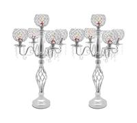 VZXATYOP Bougeoirs en Métal Et Cristal À 5 têtes Centres De Table Chandelier De Mariage Grand Candélabre Décoration De Table for Maison Hôtel Mariage Fête d'anniversaire(2pcs 5heads 27in Silver)