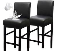 VZXATYOP Housses De Tabourets De Bar avec Dossier en Similicuir, Imperméables Et Extensibles, avec Base Élastique for Bars Et Cafés(Black,Set of 4)