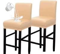 VZXATYOP Housses De Tabourets De Bar avec Dossier en Similicuir, Imperméables Et Extensibles, avec Base Élastique for Bars Et Cafés(Beige,Set of 4)