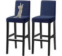 VZXATYOP Housses De Tabourets De Bar Jacquard avec Dossier, Résistantes Aux Griffures De Chat, Extensibles Et Lavables, for Bars Et Banquets(Navy,Set of 4)