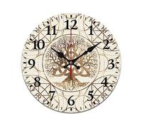 VZXATYOP Mythologie Nordique Viking Horloge Murale Home Décor Vintage Rustique, Silencieuse et sans Tic Tac, Arbre de Vie Grande Horloge à Piles Facile à Lire (Color : A1, Size : 50cm/19.69in)