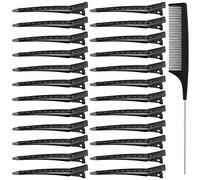 VZXQX Pince Crocodile Cheveux, 24 Lot de Pince a Cheveux Métal avec Peigne de Style, 3,5 Pouces Barrettes Cheveux Croco pour Fille Femme, Noires Pinces à Bec de Canard Section Clips de Coiffure