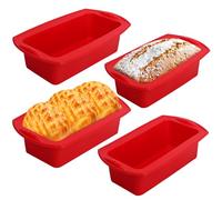 VZZNN Lot de 4 moules à cake en silicone - Anti-adhésif - Résistant à la chaleur - Rectangulaire - Pour gâteaux, pain ou pain - 28 x 14,5 x 7 cm - Rouge