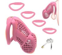 W-8.0 Cage de Chasteté Pénis,3D Résine Chastity Cage Jouets Sexuels Masculins,avec Serrure Super Invisible & Anneaux de Pénis 4 arcs,Kits de Bondage BDSM Cage Chastetée Chasteté Pour Pénis (Pink, XL)