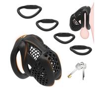 W-8.0 Cage de Chasteté Pénis,3D Résine Chastity Cage Jouets Sexuels Masculins,avec Serrure Super Invisible & Anneaux de Pénis 4 arcs,Kits de Bondage BDSM Cage Chastetée Chasteté Pour Pénis (Noir, L)