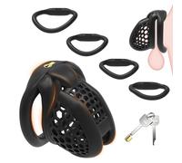 W-8.0 Cage de Chasteté Pénis,3D Résine Chastity Cage Jouets Sexuels Masculins,avec Serrure Super Invisible & Anneaux de Pénis 4 arcs,Kits de Bondage BDSM Cage Chastetée Chasteté Pour Pénis (Noir, M)