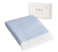 W&A Jeté de Canapé Été 130x170 cm - Plaid Léger en Coton Bou ouverture Pique-Nique & Terrasse, Décoration Salon avec Coffret Cadeau (Bleu Poudré)