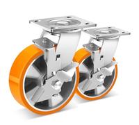 W B D WEIBIDA 150mm Roulette Charge Lourde avec Frein, Roulettes Pivotantes en Polyuréthane Durable et Solides, Jusqu'à 570KG par unité, Roulettes à Noyau d'Aluminium pour Industrie, Meubles lot de 2