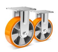 W B D WEIBIDA 150mm Roulette Charge Lourde fixe, Jusqu'à 570KG par unité, Roulettes fixe en Polyuréthane Durable et Solides, Roulettes à Noyau d'Aluminium pour Industrie, Atelier, Meubles lot de 2