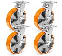 W B D WEIBIDA 200mm Roulettes Pivotantes Jusqu'à 2700KG, Roulettes en Polyuréthane Durable et Solides avec Frein, Roulette Charge Lourde à Noyau d'Aluminium pour Industrie, Meubles, Établi lot de 4