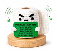 W-Direct Crochet fait à la main avec carte de message inspirant (rouleau de papier toilette positif) - Mini poupée amusante de soutien émotionnel - Décoration de bureau mignonne cadeau pour amis
