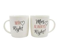 W-Direct Mr & Mrs Lot de 2 tasses en céramique - Cadeau de mariage pour mariée et marié - Passe au lave-vaisselle et au micro-ondes