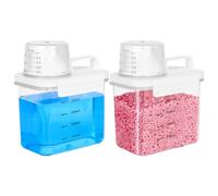 W&H Lot de 2 boîtes de rangement de lessive avec verre doseur, 1100 ml, distributeur de lessive hermétique, boîte de lessive pour adoucissant