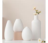 W&H Lot de 4 vases décoratifs en céramique, couleur blanche, décoration moderne pour la maison, table, entrée