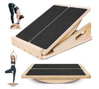 W&H Planche inclinée 2 en 1 et planche d'équilibre pour adultes, planche d'inclinaison réglable et étirement du mollet, planche slant pour genoux, mollets, chevilles, talons, poignée latérale