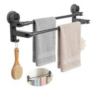 W&H Porte-Serviettes sans perçage, Porte-Serviettes télescopique à Ventouse, 52-90 cm, Double avec 2 Crochets, Porte-Serviettes pour Salle de Bains, Chambre à Coucher, Cuisine