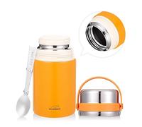 W&JOHNSON Flasque alimentaire 800 ml en acier inoxydable à double paroi étanche pour soupe avec cuillère pliable (noir, orange)