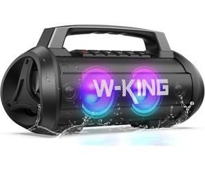 W-KING 120W Max Enceinte Bluetooth, 70W Haut-Parleur Bluetooth Portable, Enceinte Etanche IPX6/Super Basses/EQ, Haut-Parleur sans Fil avec LED/DSP/42H/Powerbank/Mic/AUX/TF, pour Fêtes/Voyage/Camping