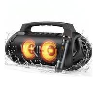 W-KING Enceinte Bluetooth Portable, 70W RMS (120W Max), 4 Haut-Parleurs (2 Subwoofers+2 Tweeters), 110dB Son Stéréo Puissant, IPX6 Étanche, 42H, DSP, EQ, LED pour Fêtes, Voyage, Camping (Noir-Mic)