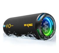 W-KING Enceinte Bluetooth Puissante, 40W IP67 Haut-Parleur Enceinte Bluetooth, APP/EQ Personnalisée,Son Surround Stéréo 360°/Lumières/Basses Profondes/V5.3/DSP/24H/TF/AUX,pour Douche,Camping,Chantier