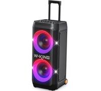 W-KING Haut-parleur portable Bluetooth Partybox Loud, 370 W MAX, basses profondes, stéréo sans fil, télescopique et roues, 25 heures, lumière futuriste, CSB, micro et entrée guitare, charge rapide