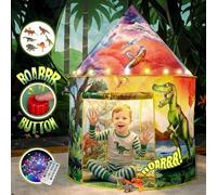 W&O Tente de Jeu Dinosaur Discovery pour Enfants avec Lumières LED, Bouton Rotatif et 6 Figurines de Dinosaures - Tente Pop-Up pour Filles et Garçons