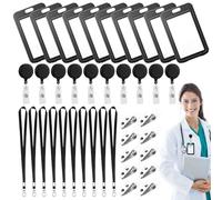 W Rxkiocs 10 Pièces Porte Badge Transparent Double Face Noir avec Boucle Rétractable et Clip Métallique pour Cartes d'Identité, Cartes de Crédit, etc.