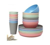 W Straw Dinnerware Set, 18 Pcs Unbreakable Reusable Plates, S And Bowls Set compatible with 6, Dinner Plates And Bowls, Top-rack Dish Saf-