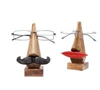 W Weblytech Lot de 2 supports à lunettes en bois pour elle et lui Motif moustache et lèvres Marron