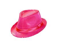 WIDMANN 0078R - Fedora avec paillettes Adulte Unisexe, Chapeau, Néon, Disco, Nuit rose, Fierté, Carnaval, Soirées à thème, Taille Unique, Couleur Rose Fluorescent