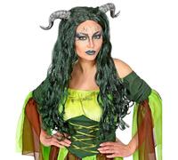 W WIDMANN MILANO Party Fashion 04459 - Perruque de sorcière des bois avec cornes, fée, magicienne, soirée à thème, carnaval, Halloween