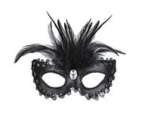 WIDMANN 04692 - Masque de baronne avec Pierres précieuses, Femme Adulte, avec Perles, Paillettes et Plumes, Carnaval vénitien, Halloween, Couleur Noir