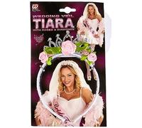Widmann 07063 - Diadème de mariée avec voile, roses et diamants, accessoire pour les enterrements de vie de jeune fille, les fêtes à thème et les carnavals