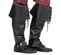 WIDMANN 09815 - Paire de Couvre-Bottes en Simili-Cuir, Adulte Unisexe, Pirate, Mousquetaire, Chevalier, médiéval, Carnaval, Couleur Noir
