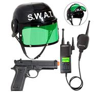 Widmann 28227 - Accessoires pour déguisement S.W.A.T. pour enfants, casque, pistolet et radio, noir, SEK, Carnaval, Fête à thème