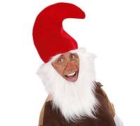 W WIDMANN MILANO Party Fashion 3061D - Bonnet de nain, avec barbe et sourcils, rouge-blanc, accessoire de déguisement, accessoire, fête de carnaval, carnaval