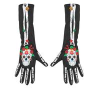 W WIDMANN MILANO Party Fashion 34279 - Gants Dia de los Muertos - Longueur : environ 40 cm - Pour adultes, carnaval, fête à thème