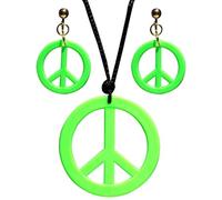 Widmann 53282 Parure de Bijoux Hippie avec Collier et Boucles d'oreilles Vert Flower Power Peace Girl Fête à thème Carnaval