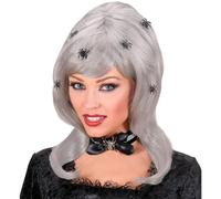 W WIDMANN MILANO Party Fashion 5946R - Perruque Spiderlady, grise avec araignées, vampire, Halloween, carnaval, fête à thème