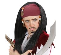 W WIDMANN MILANO Party Fashion - 6289C - Perruque enfant pirate des Caraïbes, noir, avec bandana et perles, carnaval, fête à thème