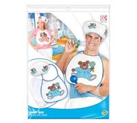 WIDMANN 66665 Ensemble bébé avec casque, bavoir, couche géante, pour adulte homme, baby showers, enterrement de vie de jeune fille, carnaval, bleu