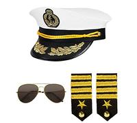 WIDMANN MILANO PARTY FASHION 68543 - Set de déguisement capitaine, casquette, épaulettes et lunettes, capitaine de la marine, carnaval, fête à thème