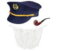 Widmann 68544-68544 - Costume de Capitaine 3 Pièces Bonnet Barbe et Sifflet Navy Captain Accessoires Carnaval Déguisement Fête à thème Mixte - Adulte, Multicolore, Taille Unique